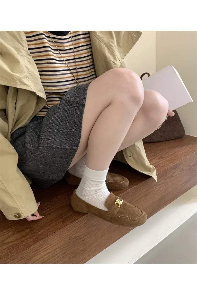 Französische Vintage-Slipper mit flacher Sohle für Damen – Eleganter, neuer Frühlingsstil, Schwarz, Slip-On, weiche Sohle, Bohnenschuhe