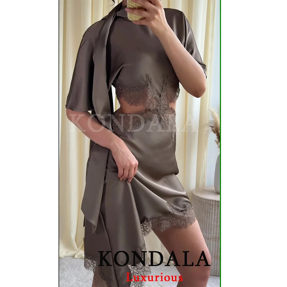 KONDALA Elegant Sexy Chic Women Mini Dress Asymmetrical Scarf Collar Dress Fashion 2026 Spring Summer Holiday Night Out Dress