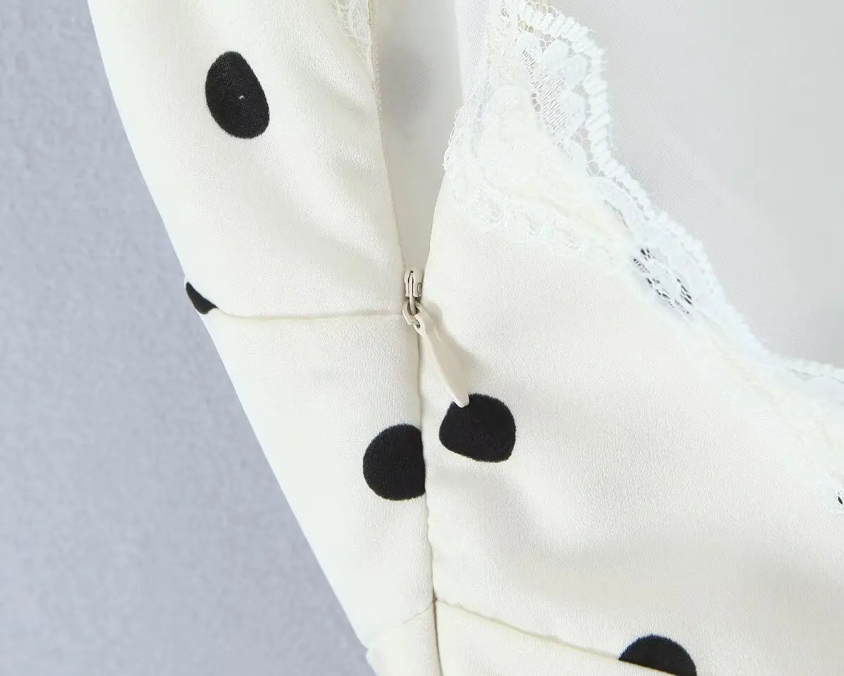 YENKYE Lace Spliced Polka Dot Halter Dress Women Elegant A-line Mini Sexy Backless Dresses Summer Robe 2025