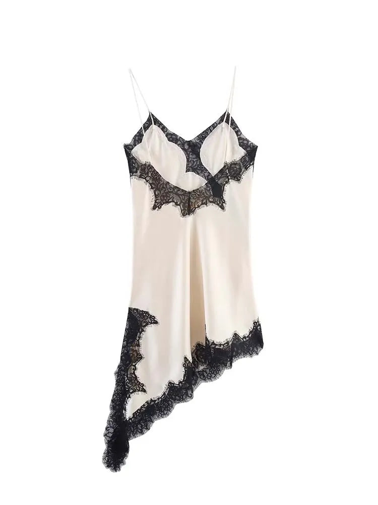 Women Fashion Sexy V-Neck Lace Elegant Halter Dress Asymmetric Hem Dress 2026 Summer New Fashion Holiday Party Beach Dresses