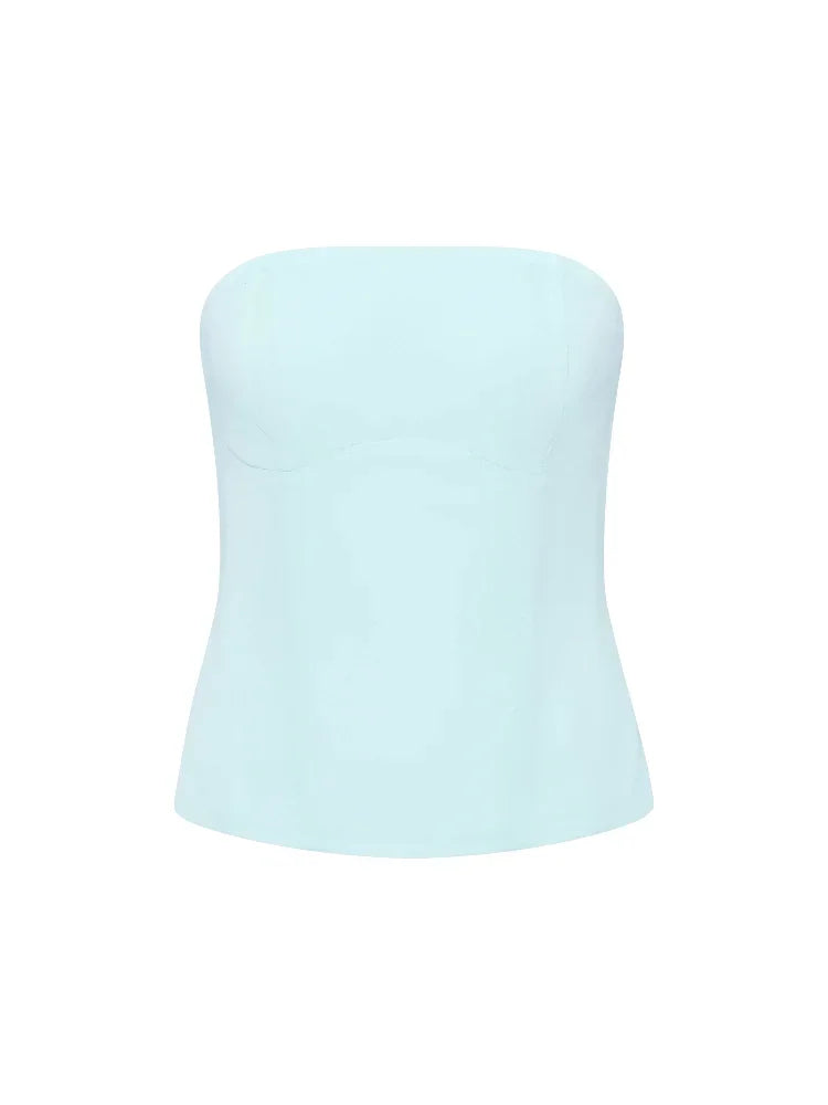 Solid Thin Skirts Set for Women Lace Up Strapless Tight Top Low Waist Straight Skirt 2026 NEW Summer Vacation Party Lady Outfit