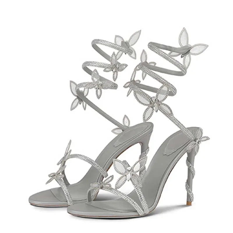 Eilyken Sexy CRYSTAL Flower Thin High Heels Women Sandals Street Style Narrow Band Ankle Strap Pole Dancing Ladies Shoes