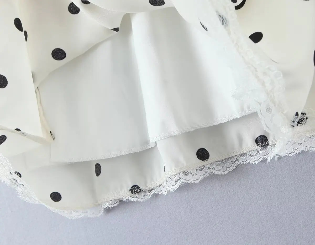 YENKYE Lace Spliced Polka Dot Halter Dress Women Elegant A-line Mini Sexy Backless Dresses Summer Robe 2025