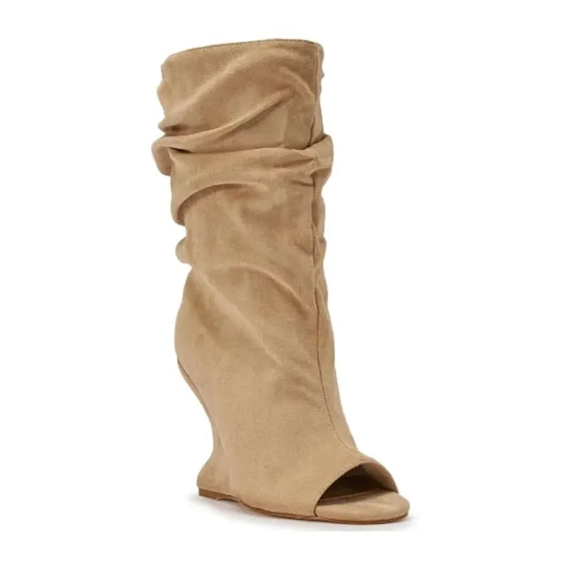 European AndAmerican Hot Girls with Pleated Pile Sleeves,fish Mouth Cool Boots,women's Fashion, Big Tube,sloping Andknight Boots