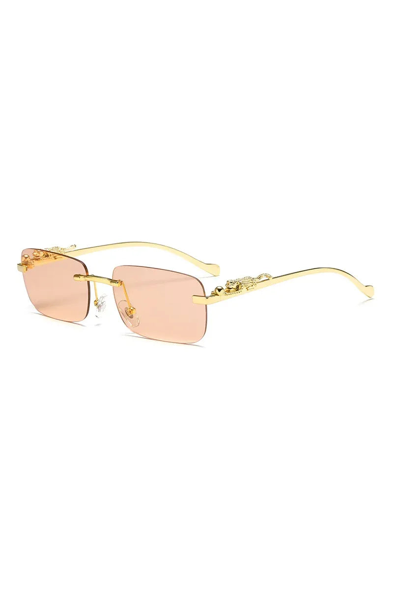 Klassische randlose Sonnenbrille für Herren und Damen, modisch, Leoparden-Dekoration, kleine Sonnenbrille, stilvoll, rahmenlos, zum Fahren, Reisen