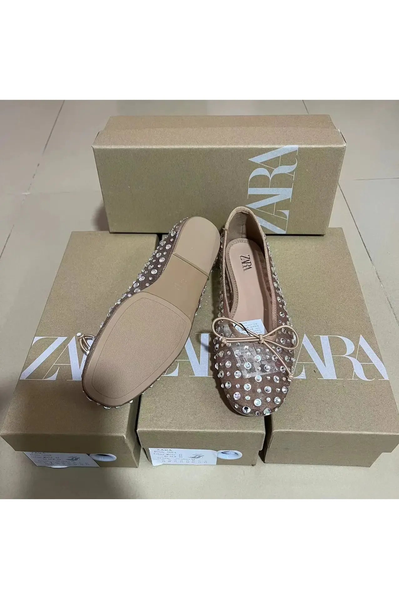 Atmungsaktive flache Schuhe mit Schmetterlingsknoten und Strassverzierung, modische neue Sommerschuhe für Damen, runde Zehenpartie, niedriger Absatz, Gummi...