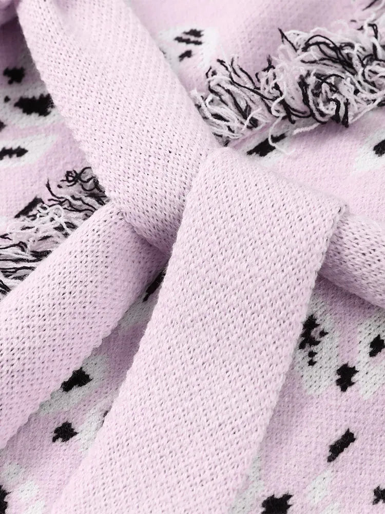 2026 frühling Quaste Gestrickte Jacquard frauen Strickjacken Lose Patchwork V-ausschnitt Langarm Dicke Warme Pullover Dame Neue Strickwaren