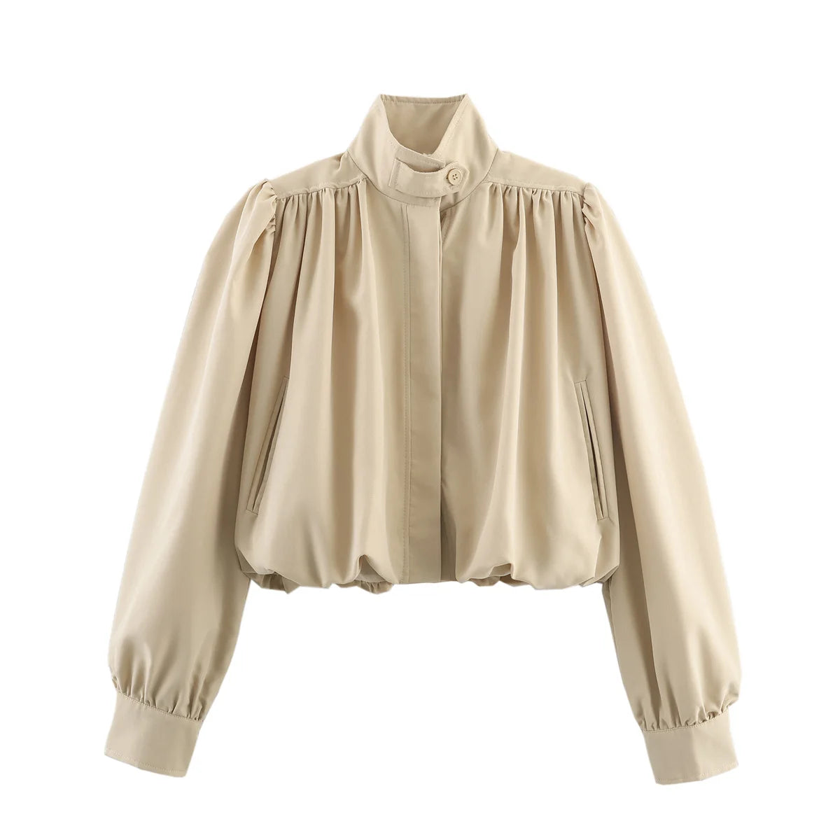 Zevity Damen High-Street-Plissee-Design, einfarbig, schicker Kurzmantel, Damen-Retro-Jacke mit langen Ärmeln, Freizeitjacke, Damenbekleidung, Oberteile CT9530