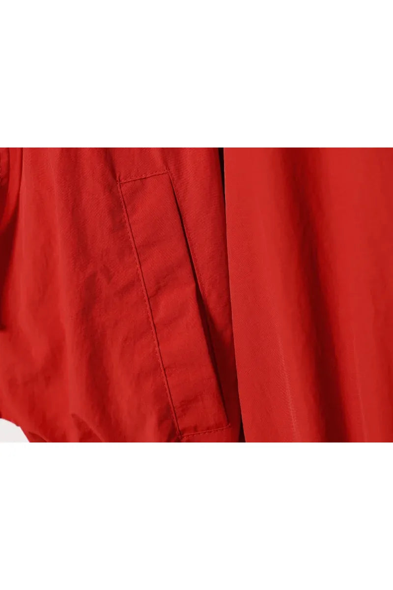 ETJ Damenjacke mit Kapuze und Kordelzug sowie elastischen Bündchen und Saum – Roter, übergroßer Kurzmantel mit Blasenärmeln