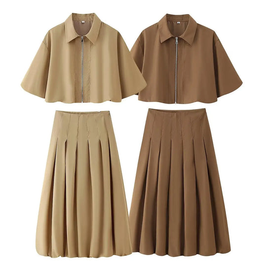 Zevity Women Vintage Solid Color Short Sleeve Front Zipper Casual Crop Coat Female Off Wear Laisure Jacket Tops CT9436