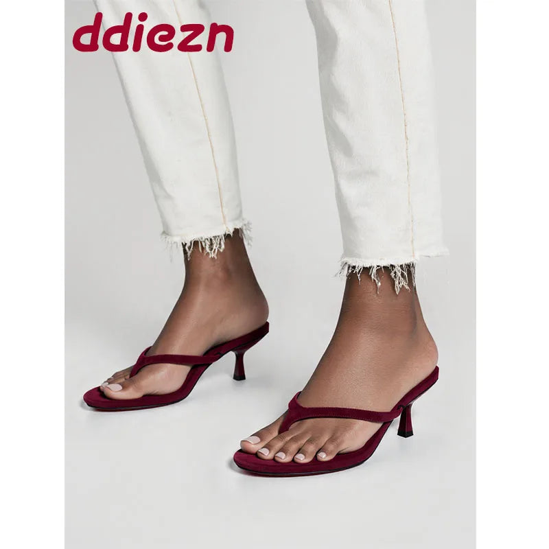 Fashion Round Toe Non-Slip Women Thin Heels Slippers Slides Female Flip flops Sandals Pumps Comfort Ladies Heeled Slippers Shoes