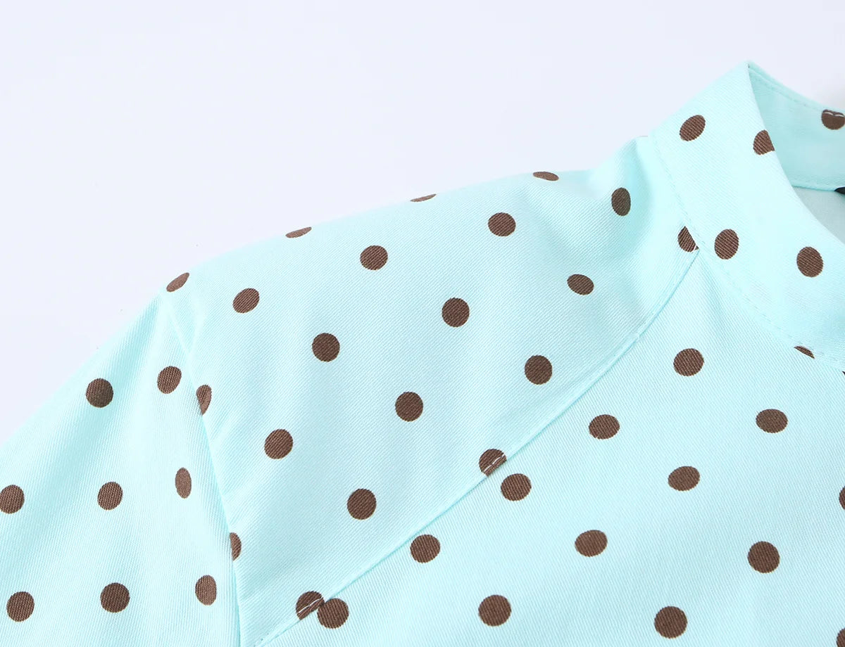 HH 2026 Spring Summer French Polka Dot 2 Piece Set Women Belted Long Sleeve Shirt Shorts Elegant Casual Business Outfit