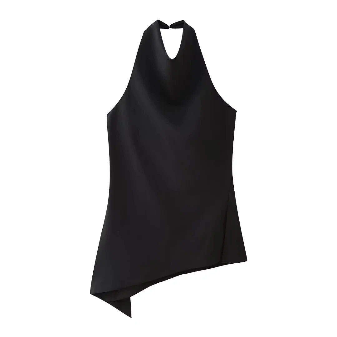 HH Women Vintage Solid Pant Sets Sexy Backless Halter Camis Top Asymmetric Tank Top + Drawstring Trousers Fashion Streetwear