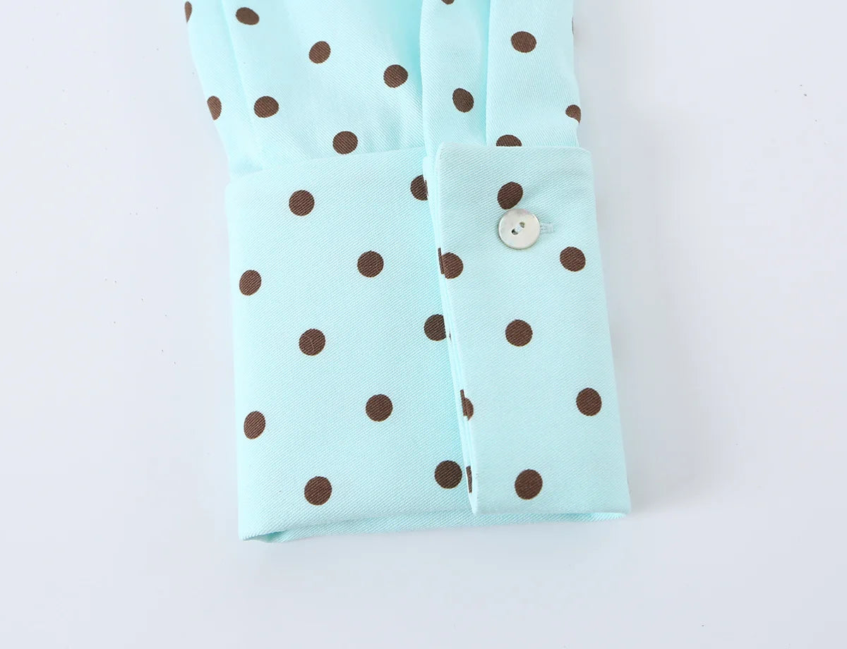 HH 2026 Spring Summer French Polka Dot 2 Piece Set Women Belted Long Sleeve Shirt Shorts Elegant Casual Business Outfit