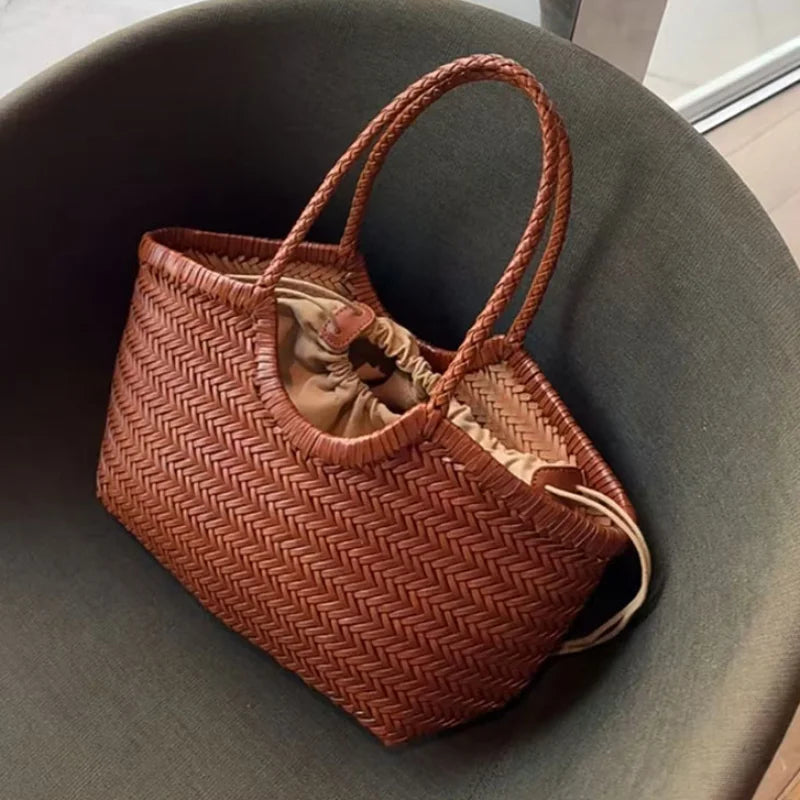 Women Straw 2in1 Woven Bag Fashion Plush Wings Armpit Bag Large Capacity Dumpling Straw Shoulder Bag For Summer Beach Bucket Bag
