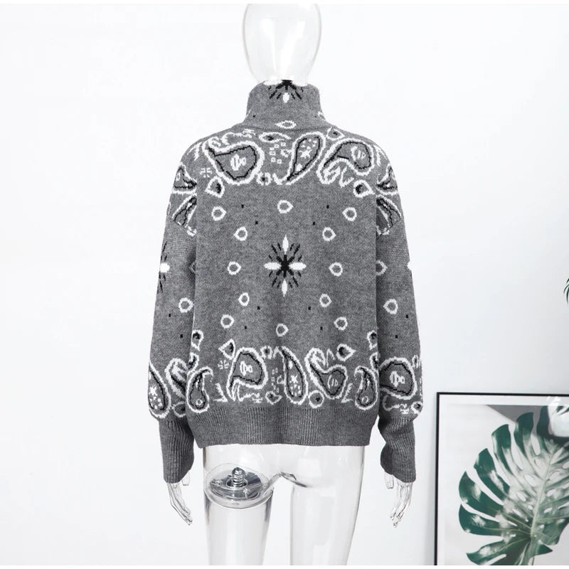 Frauen Gestrickte Getäfelten Pullover drehen-unten Kragen Flare Hülse Reißverschlüsse Mantel Strickjacke Casual Büro Dame Herbst 2025, Pullover