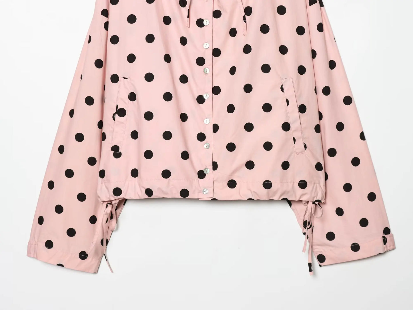 HH Damen Langarm Rosa Gepunktete Jacke Modische Einreihige Hochkragen Kurze Jacke Damen Frühling Lässige High-Street-Jacke