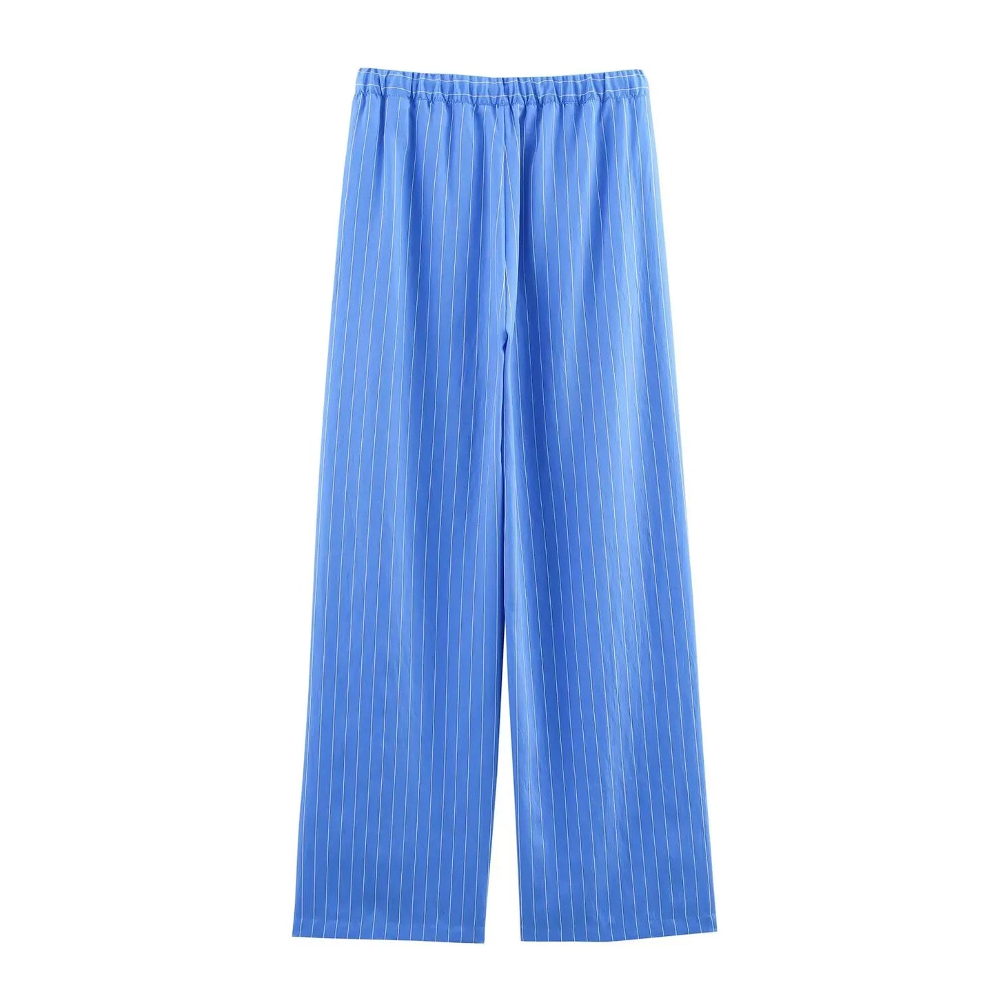 HH Women Striped Pants Suit Loose Lapel Long Sleeve Pocket Single-breasted Blouse+Summer Pajama Style Drawstring Pants