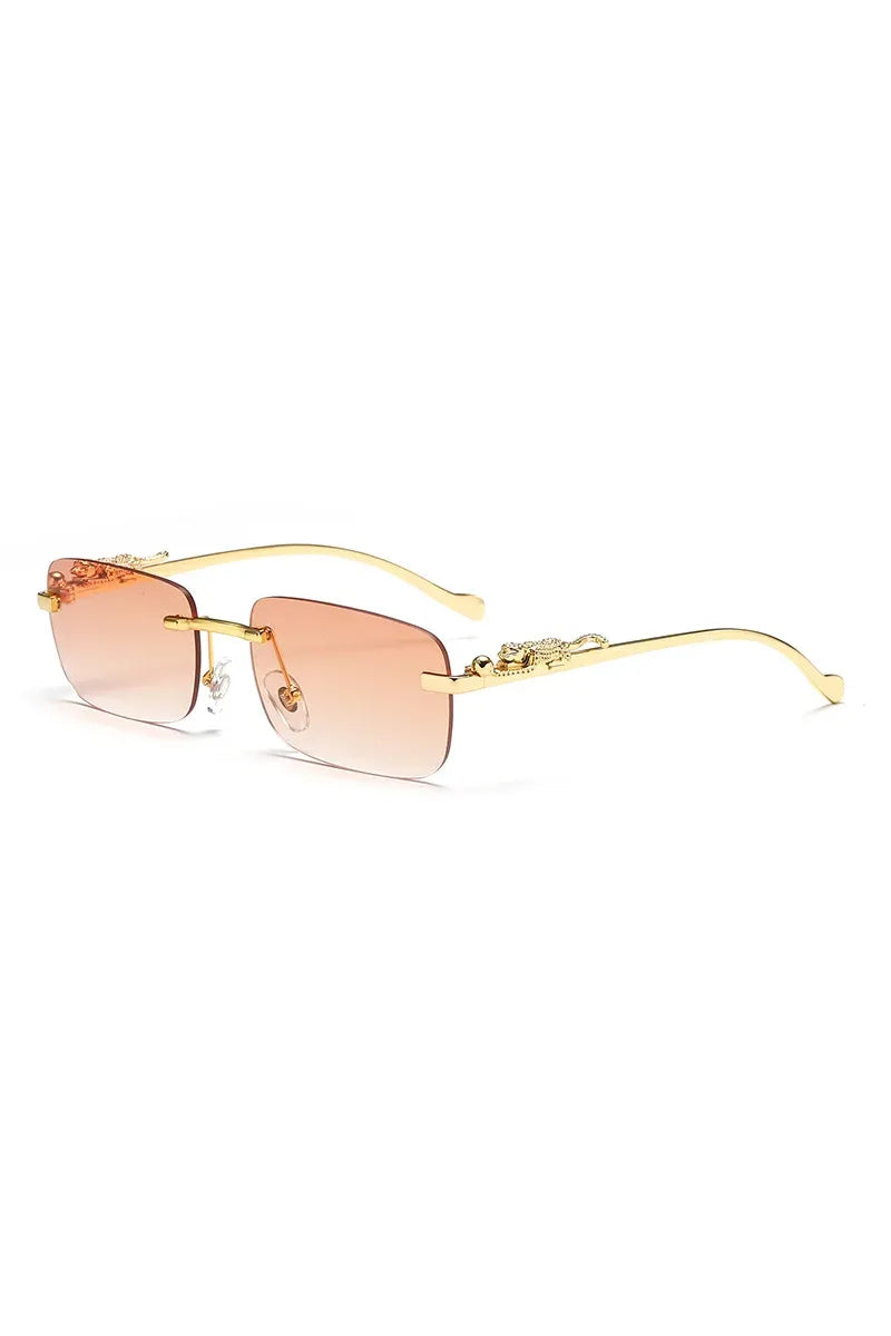 Klassische randlose Sonnenbrille für Herren und Damen, modisch, Leoparden-Dekoration, kleine Sonnenbrille, stilvoll, rahmenlos, zum Fahren, Reisen