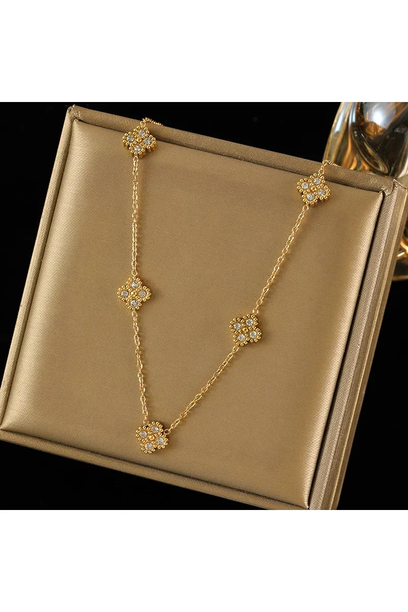 EILIECK 316L Edelstahl Blume Blütenblatt Zirkon Halskette Ohrringe Armband Set Für Frauen Mode Wasserdicht Schmuck Party Geschenk