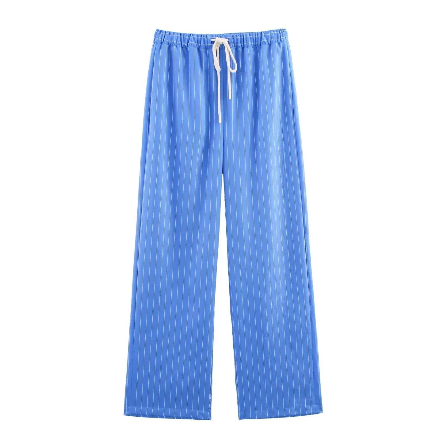 HH Women Striped Pants Suit Loose Lapel Long Sleeve Pocket Single-breasted Blouse+Summer Pajama Style Drawstring Pants