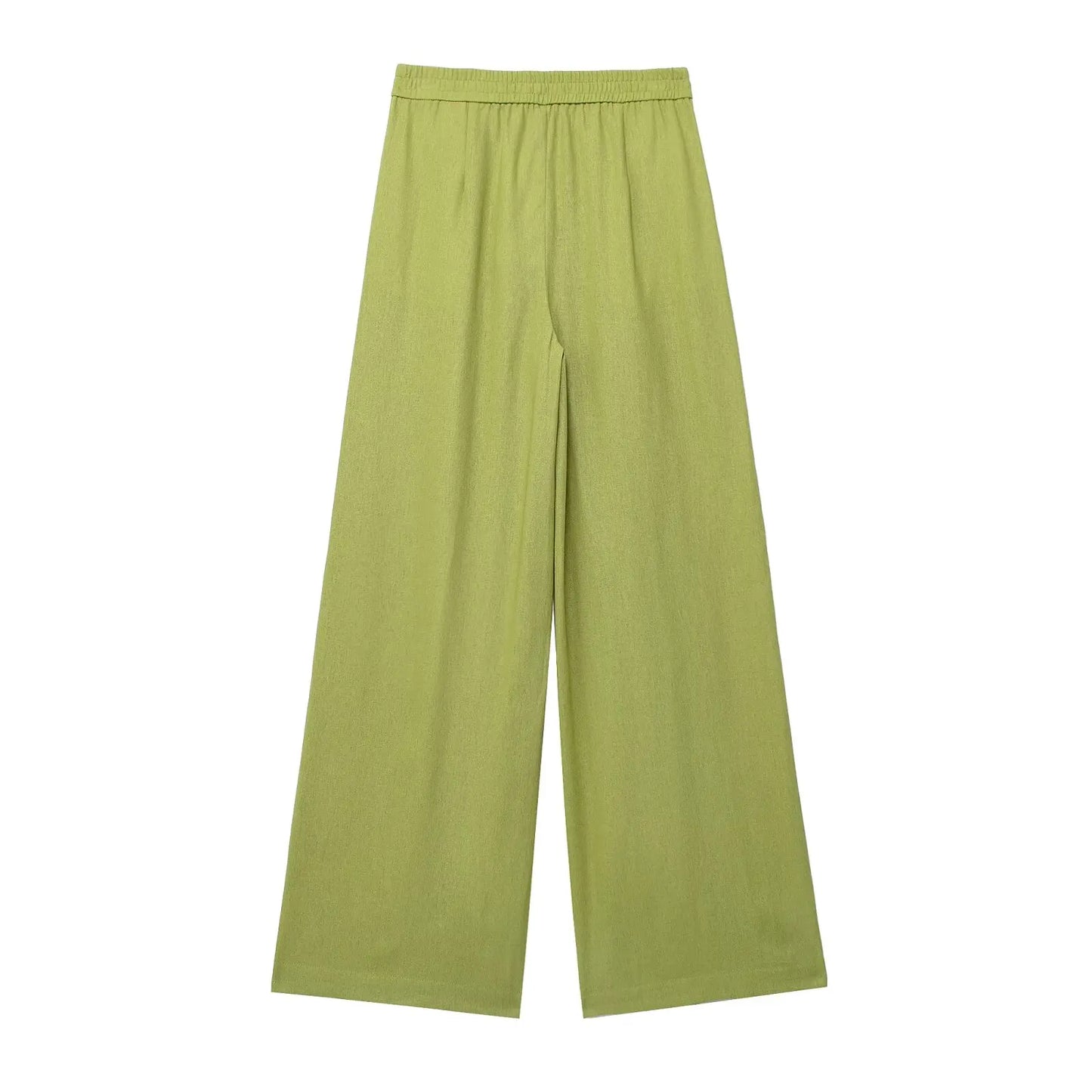 HH 2025 Damen 2-teiliges Set, elastische Taille, Taschenfalten, verziert breite Beinhosen + solides einreihiges Blusenoberteil mit Schlitz am Saum