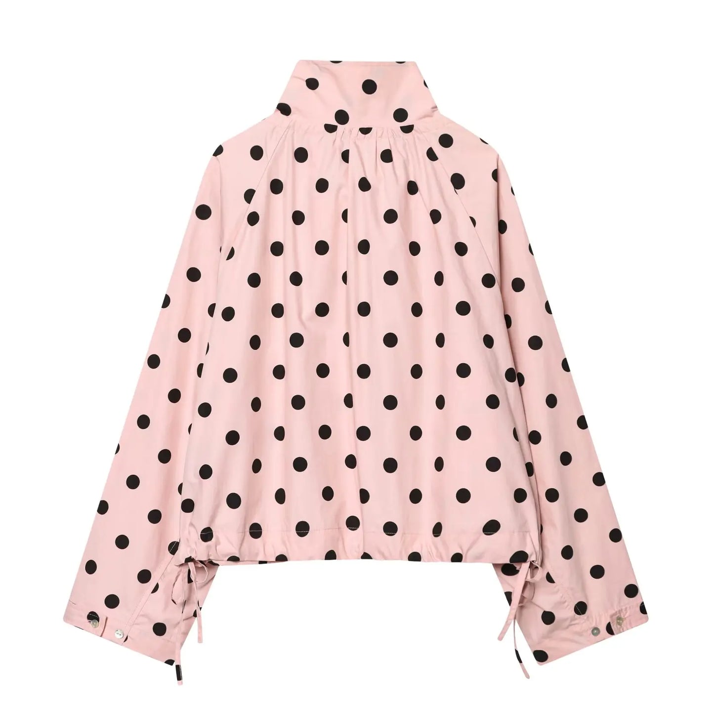 HH Damen Langarm Rosa Gepunktete Jacke Modische Einreihige Hochkragen Kurze Jacke Damen Frühling Lässige High-Street-Jacke