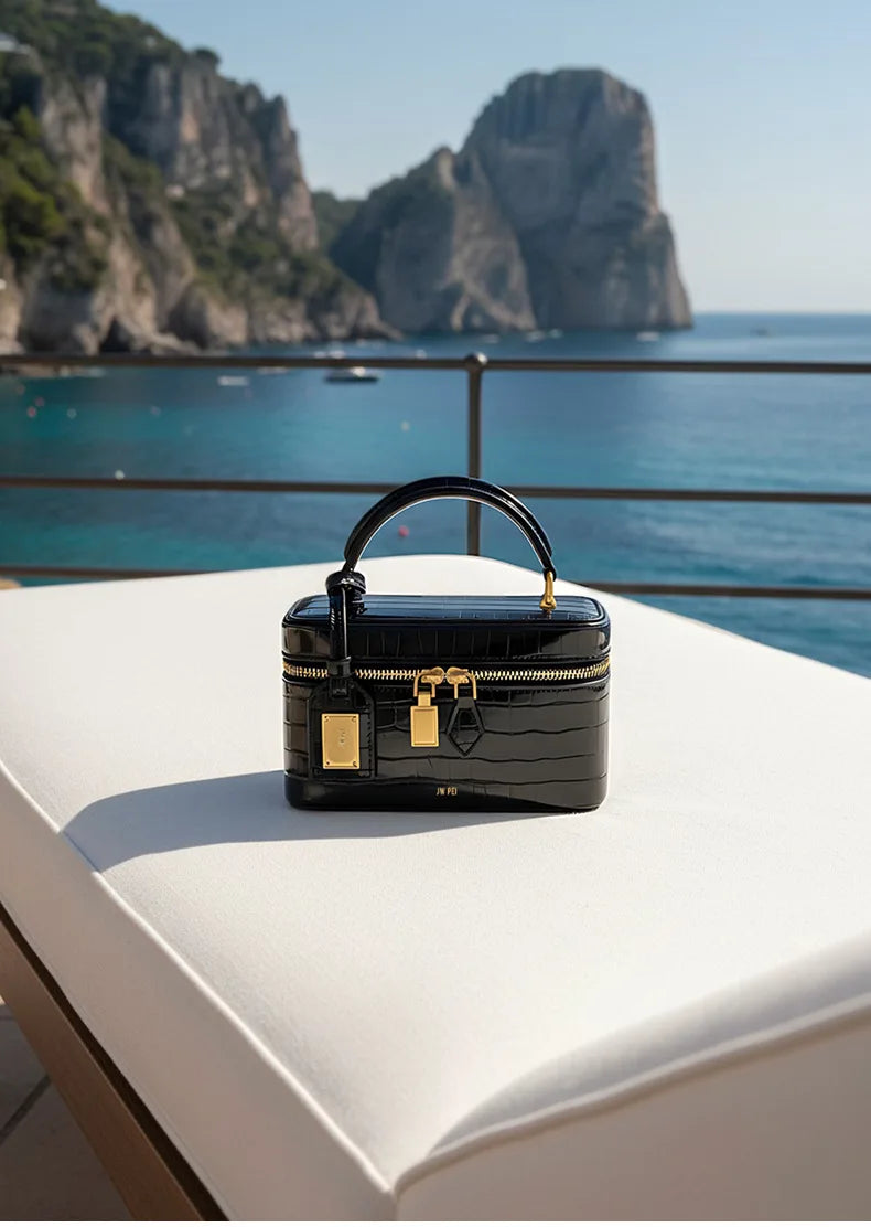 New JWPEI Cleo Crocodile-Print Diamond-Embellished Box Bag, Square Handbag, Crossbody Shoulder Bag, Small Square Bag