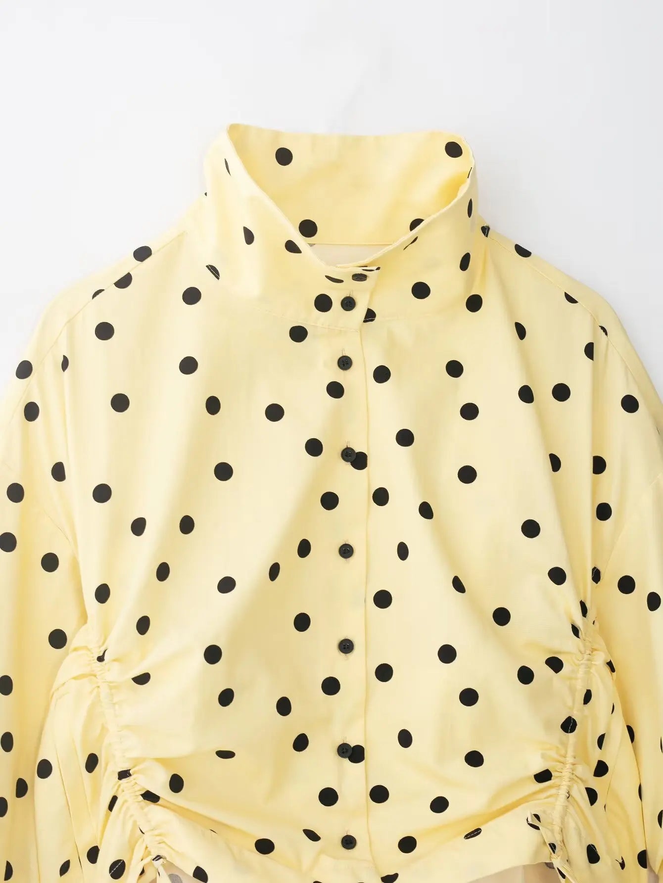 HH 2026 Women 2 Piece Set Long Sleeves Single Breasted Shirring Polka Dot Short Coat+Casual Elastic Waist Balloon Fit Shorts