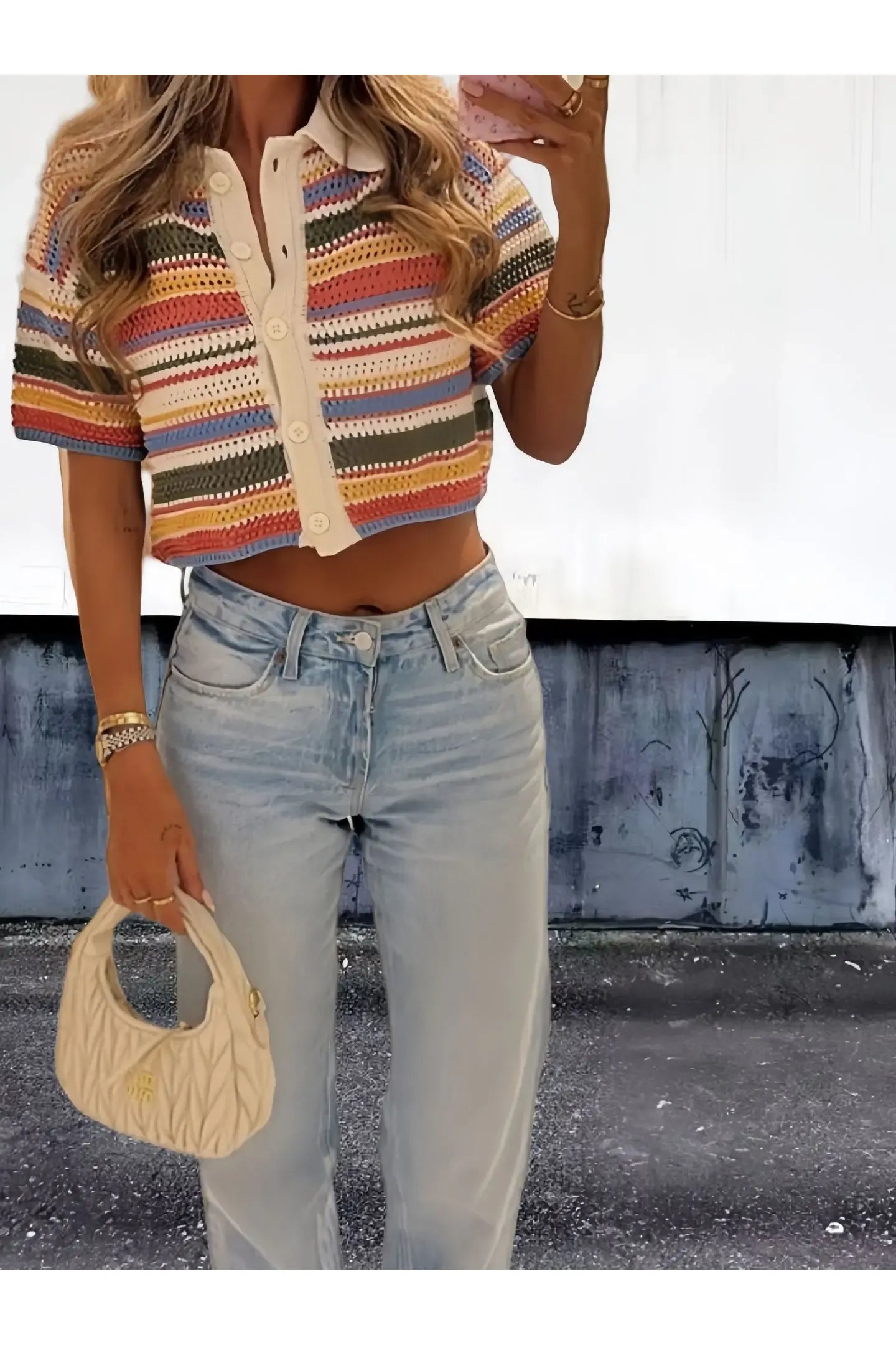 Frauen Patchwork Gestreiften Aushöhlen Häkeln Gestrickte Crop Pullover Shorts Set Kurzarm Polo Kragen Pullover Stricken Shorts Anzug Y2K