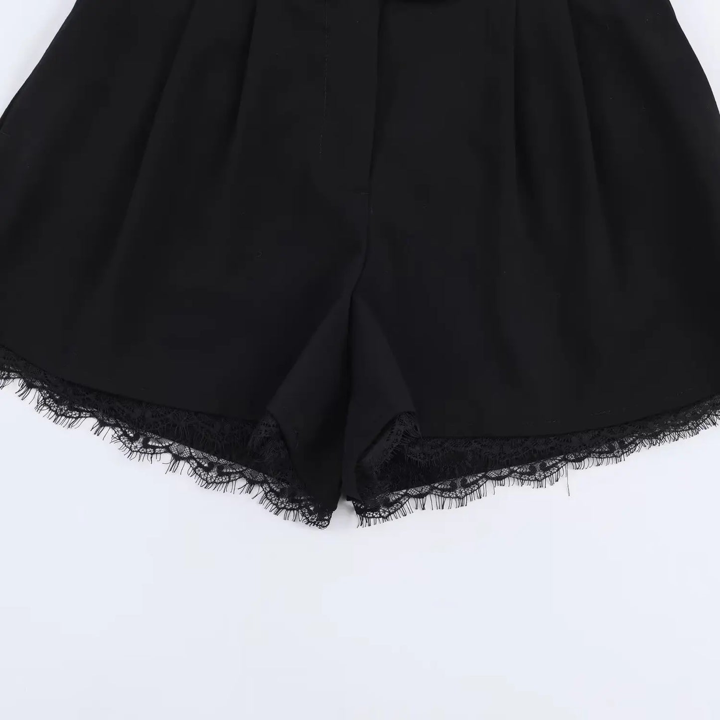 Fashion Women Lace Trim Cropped Blazer Shorts Suits Causal Slim Full Sleeve Coats High-waist Short 2026 New Ladies Solid Outwear
