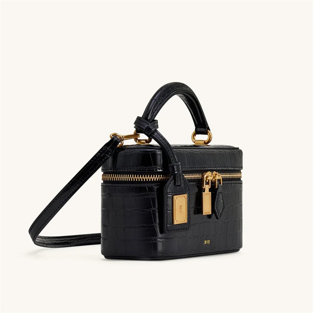 New JWPEI Cleo Crocodile-Print Diamond-Embellished Box Bag, Square Handbag, Crossbody Shoulder Bag, Small Square Bag