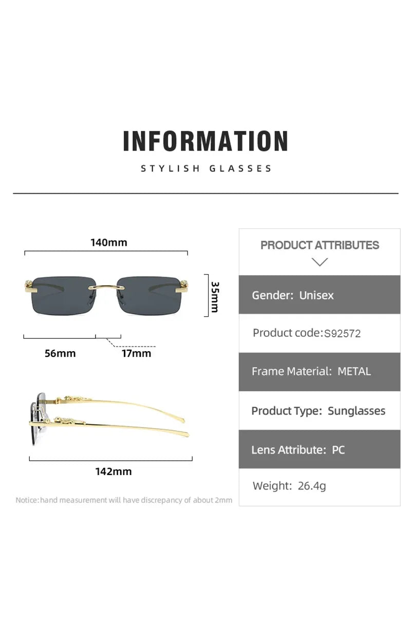 Klassische randlose Sonnenbrille für Herren und Damen, modisch, Leoparden-Dekoration, kleine Sonnenbrille, stilvoll, rahmenlos, zum Fahren, Reisen