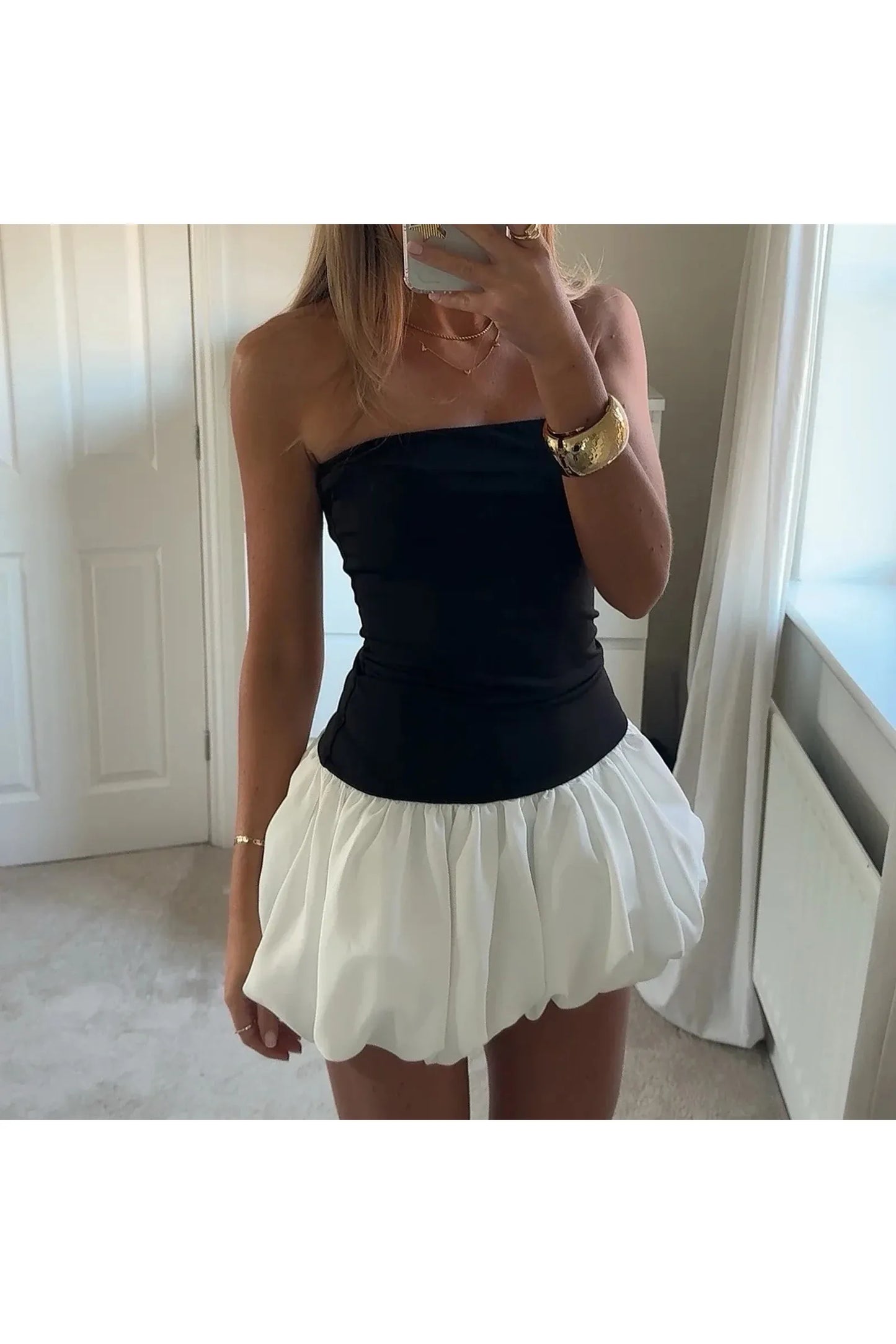 VALERIA - Bubble Mini Dress – Trägerloses Sommer-Cocktailkleid