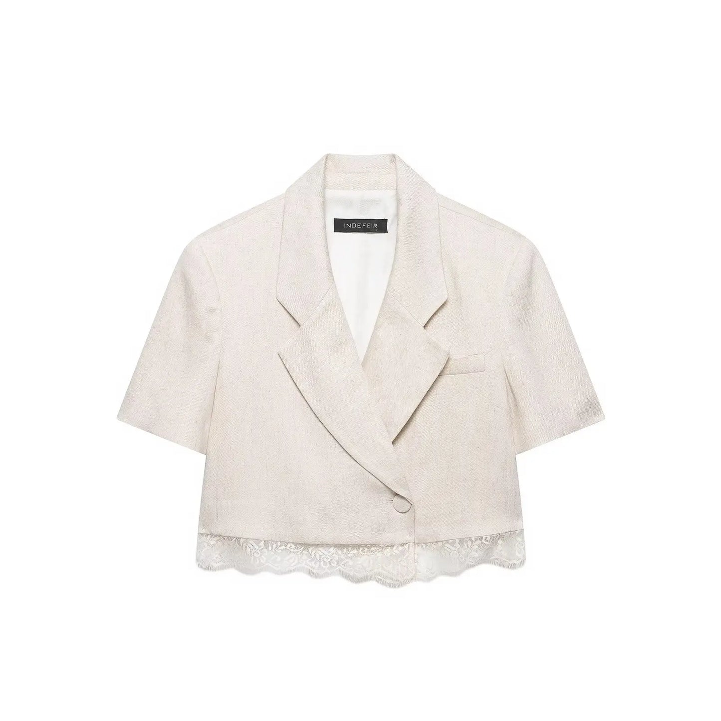BSAY Lace Patchwork Shorts 2pc Suit Women's Summer Short Sleeve Lapel Blazer Front Pleated A-line Wide Leg Pants Chic Set