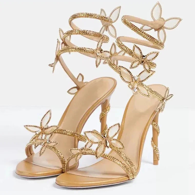Eilyken Sexy CRYSTAL Flower Thin High Heels Women Sandals Street Style Narrow Band Ankle Strap Pole Dancing Ladies Shoes