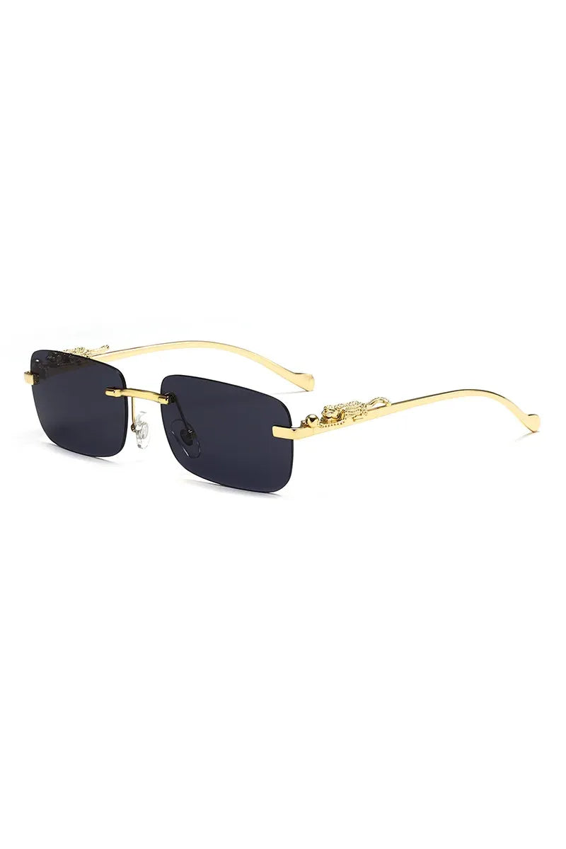 Klassische randlose Sonnenbrille für Herren und Damen, modisch, Leoparden-Dekoration, kleine Sonnenbrille, stilvoll, rahmenlos, zum Fahren, Reisen