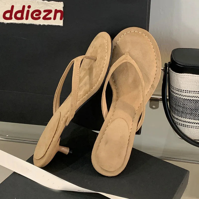 Fashion Round Toe Non-Slip Women Thin Heels Slippers Slides Female Flip flops Sandals Pumps Comfort Ladies Heeled Slippers Shoes