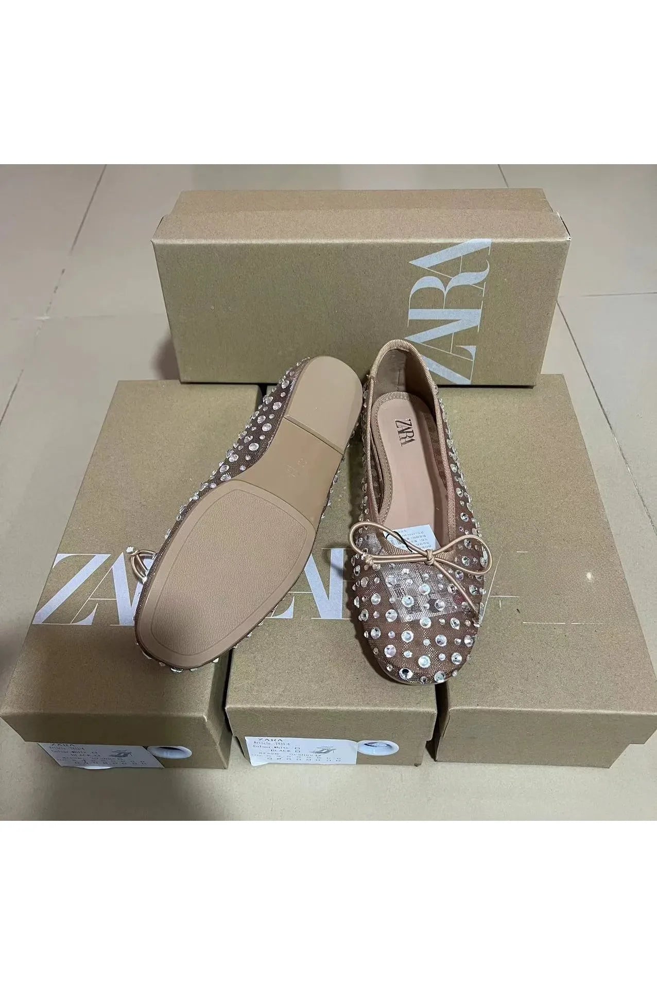 Atmungsaktive flache Schuhe mit Schmetterlingsknoten und Strassverzierung, modische neue Sommerschuhe für Damen, runde Zehenpartie, niedriger Absatz, Gummi...