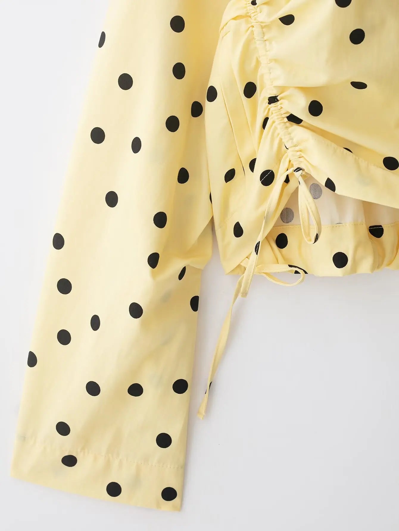 HH 2026 Women 2 Piece Set Long Sleeves Single Breasted Shirring Polka Dot Short Coat+Casual Elastic Waist Balloon Fit Shorts