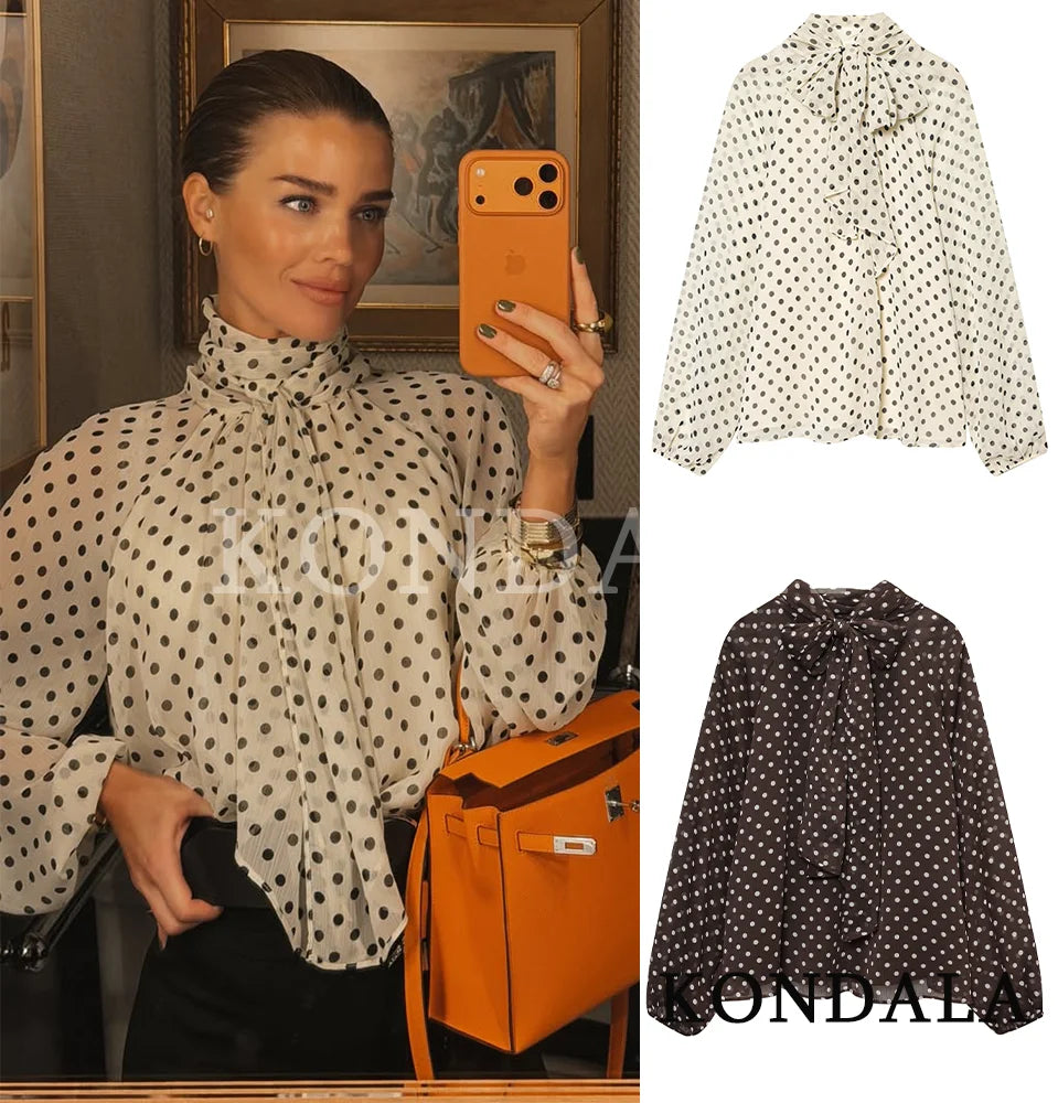 KONDALA Frauen Trendy Polka Dot Bluse Fliege Oansatz Hemd Neue Mode 2026 Frühling Sommer Urlaub Partei Elegante Mujer Bluse