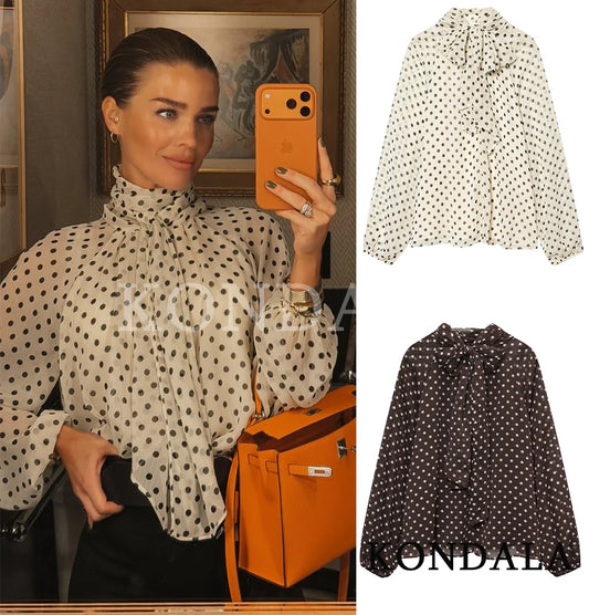 KONDALA Frauen Trendy Polka Dot Bluse Fliege Oansatz Hemd Neue Mode 2026 Frühling Sommer Urlaub Partei Elegante Mujer Bluse