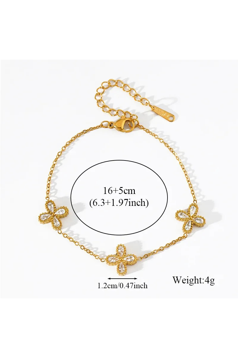 EILIECK 316L Edelstahl Blume Blütenblatt Zirkon Halskette Ohrringe Armband Set Für Frauen Mode Wasserdicht Schmuck Party Geschenk