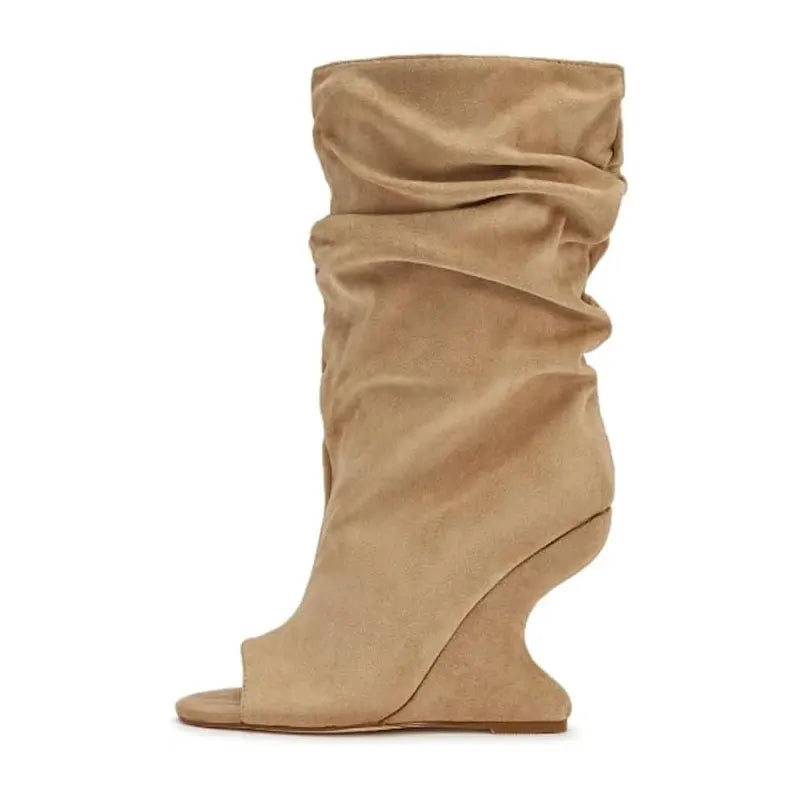 European AndAmerican Hot Girls with Pleated Pile Sleeves,fish Mouth Cool Boots,women's Fashion, Big Tube,sloping Andknight Boots