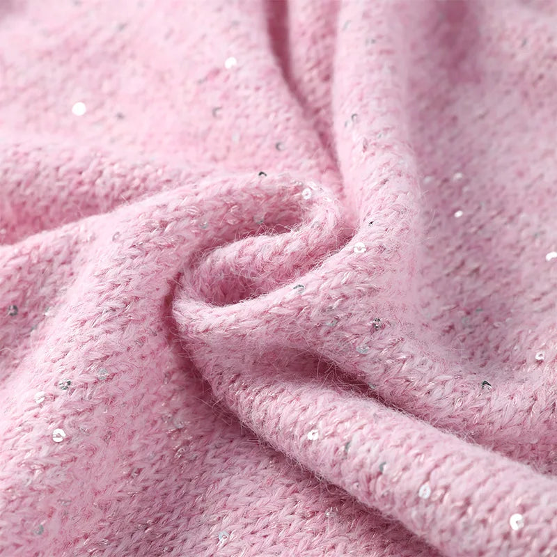 Casual Pailletten Lose Pullover Frauen Volle Hülse Gestrickte Solide Shinny Revers Reißverschlüsse Pullover Weibliche 2026 Frühling Dame Outwears