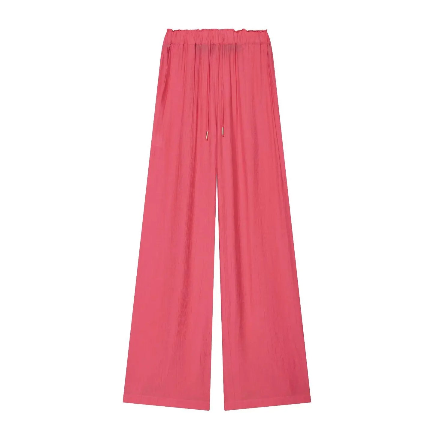 Loose Long Sleeve V-Neck Shirt Elastic Waist High Waist Wide Leg Pants Set Women's Casual Comfortable Polyester Spring Summer