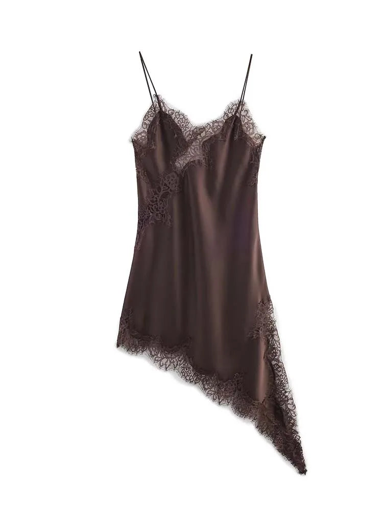 Women Fashion Sexy V-Neck Lace Elegant Halter Dress Asymmetric Hem Dress 2026 Summer New Fashion Holiday Party Beach Dresses