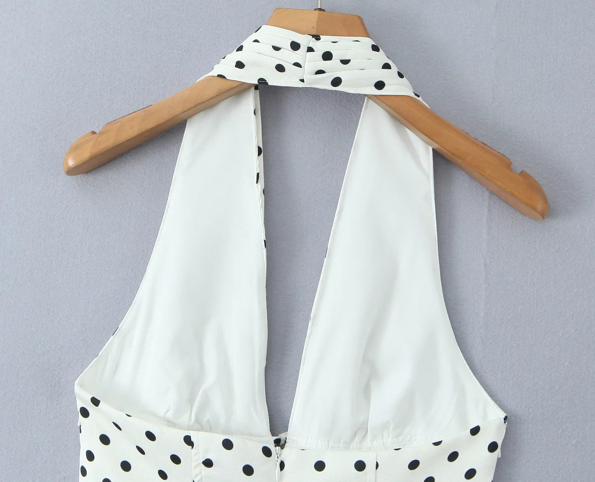YENKYE Französisch Stil Retro Polka Dot Tiefem V Halter Kleid Frauen Sexy Backless A-linie Schlank Süße Elegante Mini Kleider Sommer Robe
