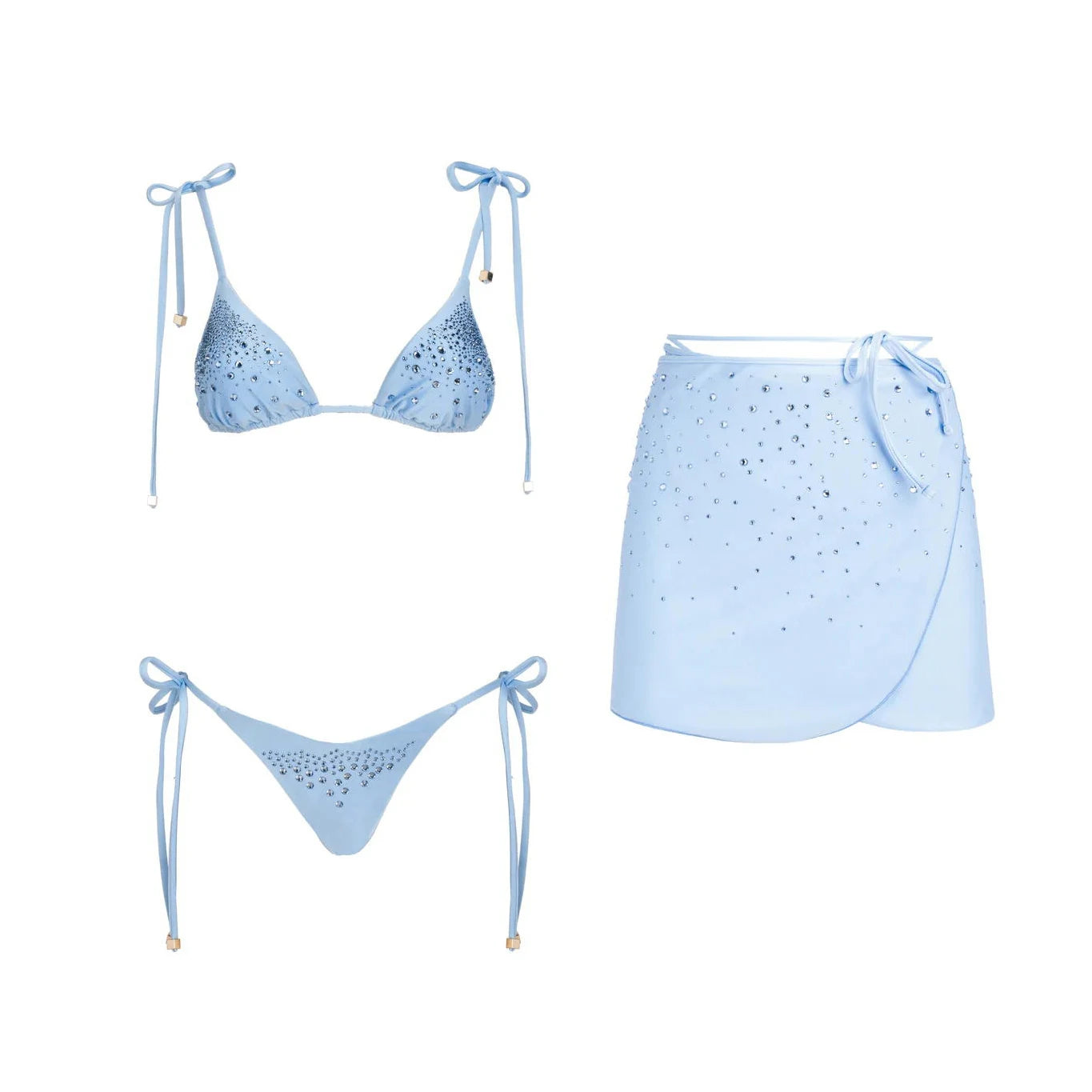 3Pcs Diamond Bikini Women Sexy Swimsuit Luxury Swimwear Bandeau Biquini Female Mini Skirt Solid Swim Suits Bathingsuit Beachwear