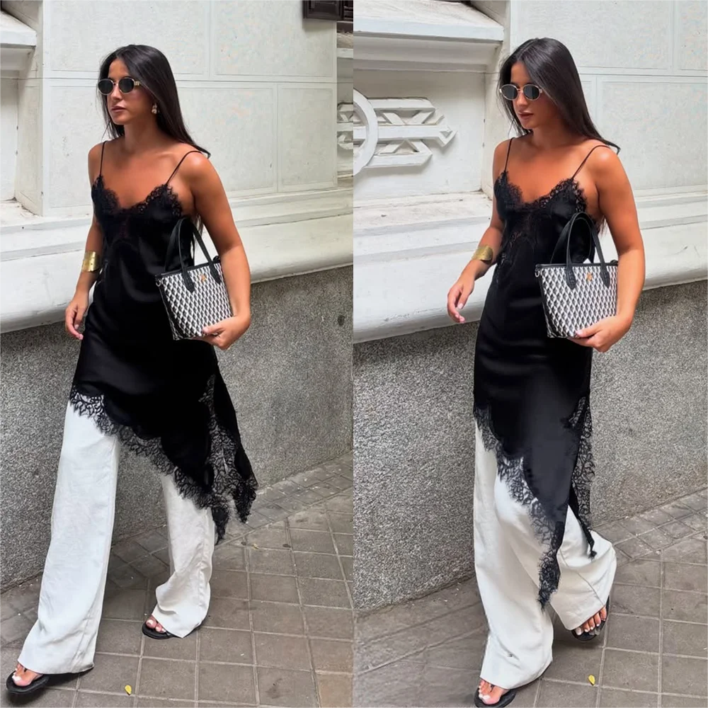 KONDALA Sexy Beach Holiday Lace Party Women Dress V Neck Cami Backless Midi Dress Fashion 2026 Y2K Girl Evening Club SummerDress